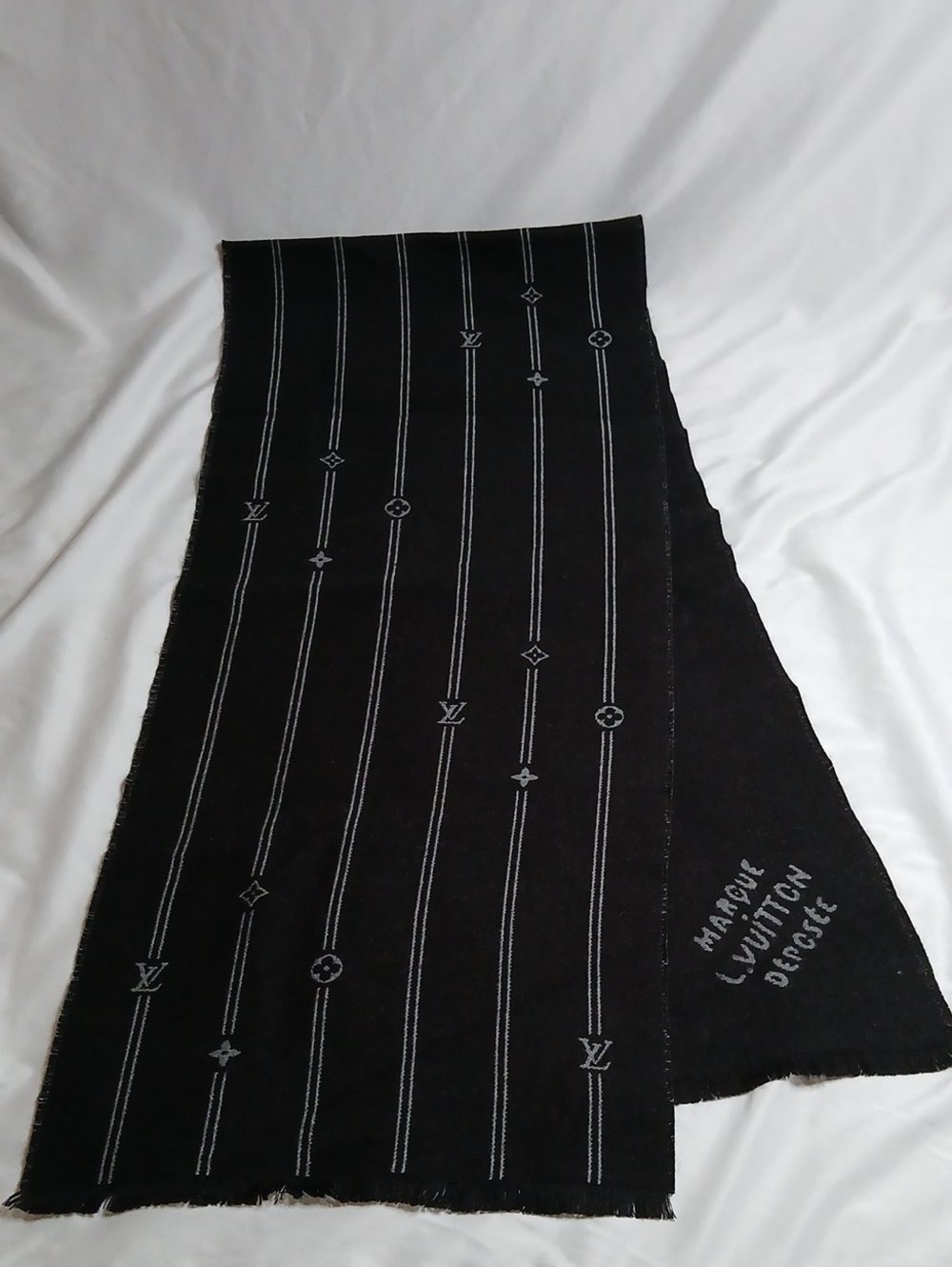 Louis Vuitton Black and White Monogram Stripe Scarf